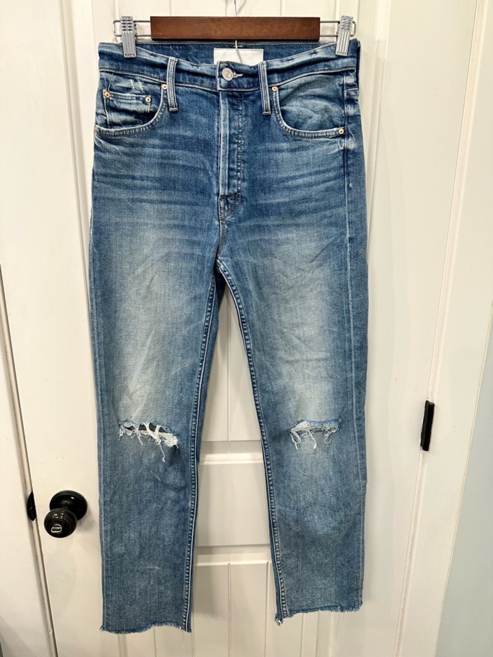 MOTHER Superior Tomcat Ankle Fray Rainbow Patch Jeans 26